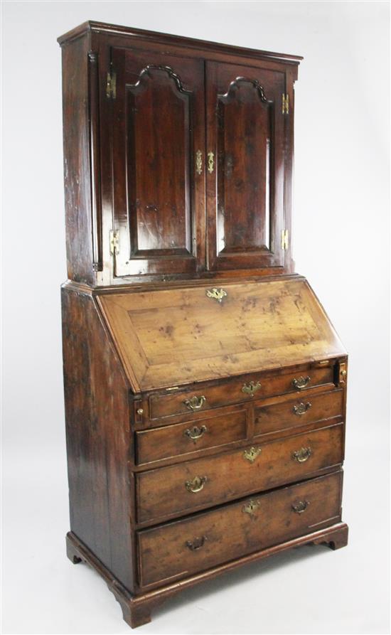 A George II yew wood bureau bookcase, W.3ft 4in.